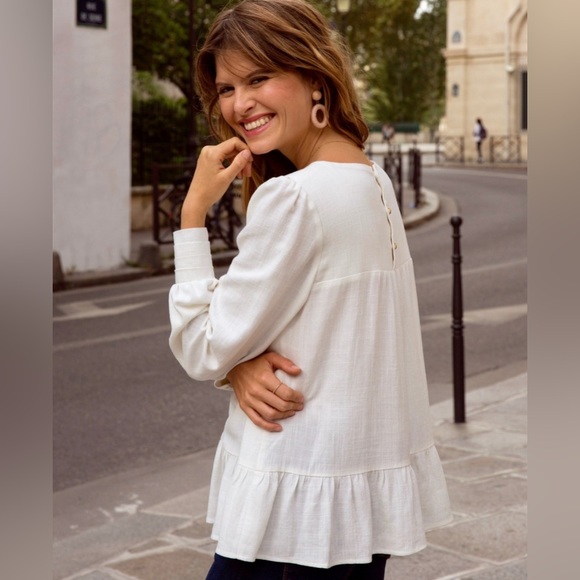 Atelier Camille linen flowy long sleeve blouse size small, white - Picture 2 of 11